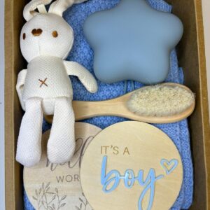 hand knit blanket swaddle gift box (blue)