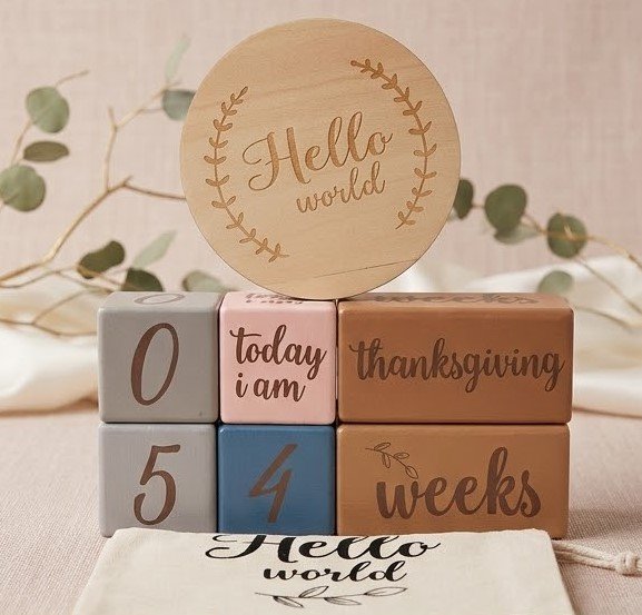 Baby Milestones Wooden- Blue color