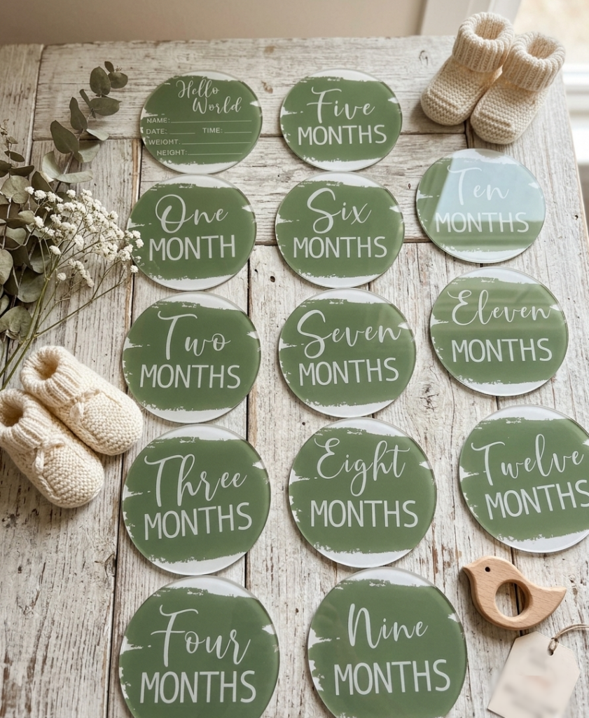 Milestones acrylic discs light green color